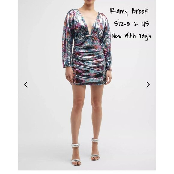 Ramy Brook Dresses & Skirts - Ramy Brook Sequin V-Neck Long Sleeve Mini Dress Size 2 US New With Tag